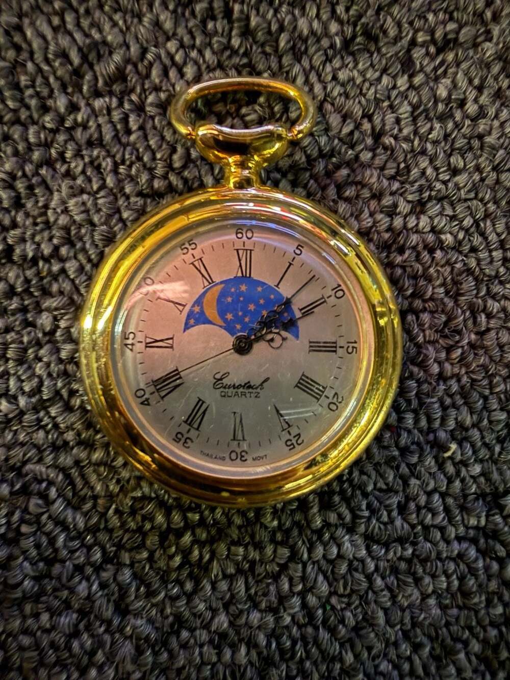 Eurotech Quartz Gold-Tone Moon Phase Pocket Watch